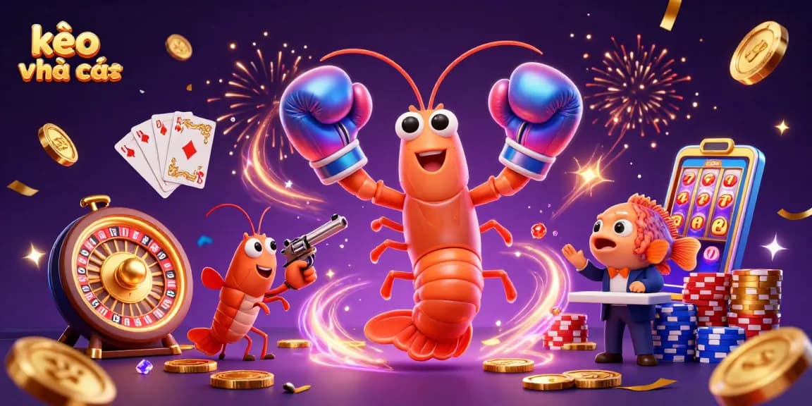 Engage with kèo nhà cái in this vibrant gaming scene featuring cartoon aquatic characters amidst casino decor.