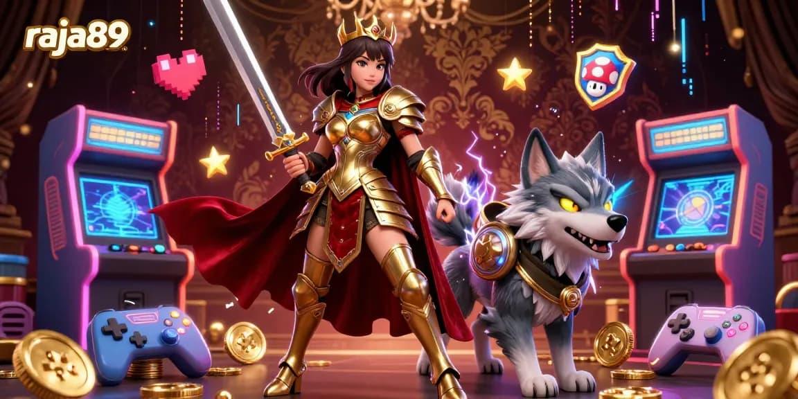 Engage in thrilling gameplay with raja89, featuring dynamic arcade elements and a warrior queen.
