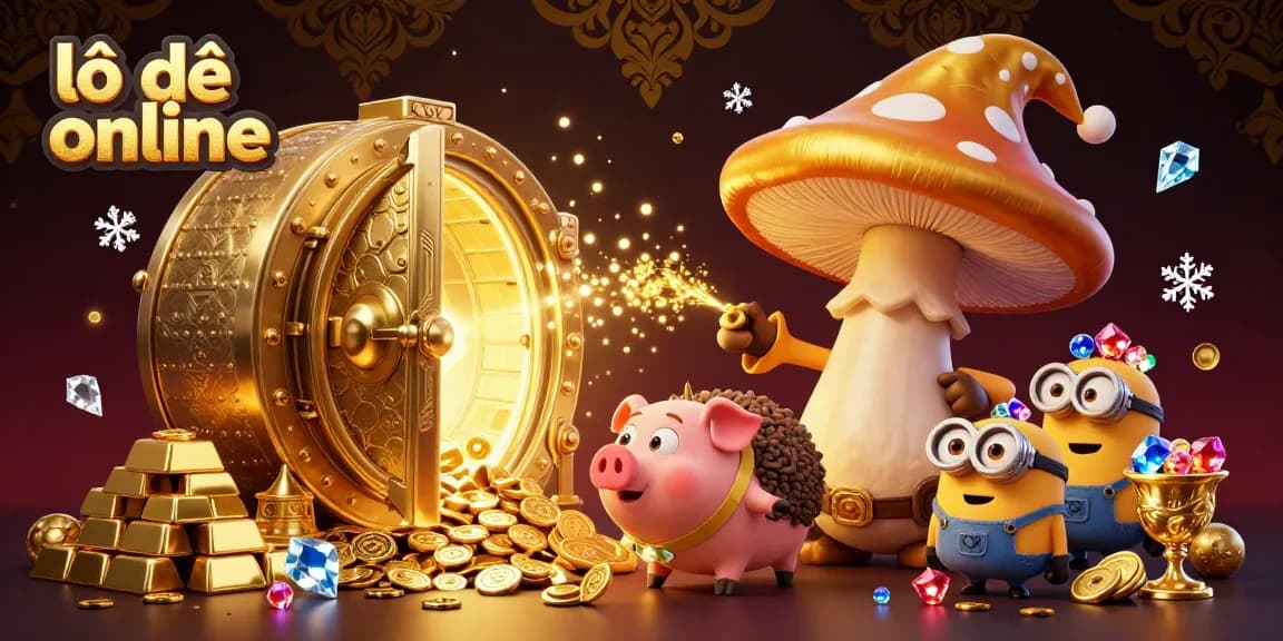 Experience thrilling lô đề online with exciting treasures and golden magic in this captivating illustration.