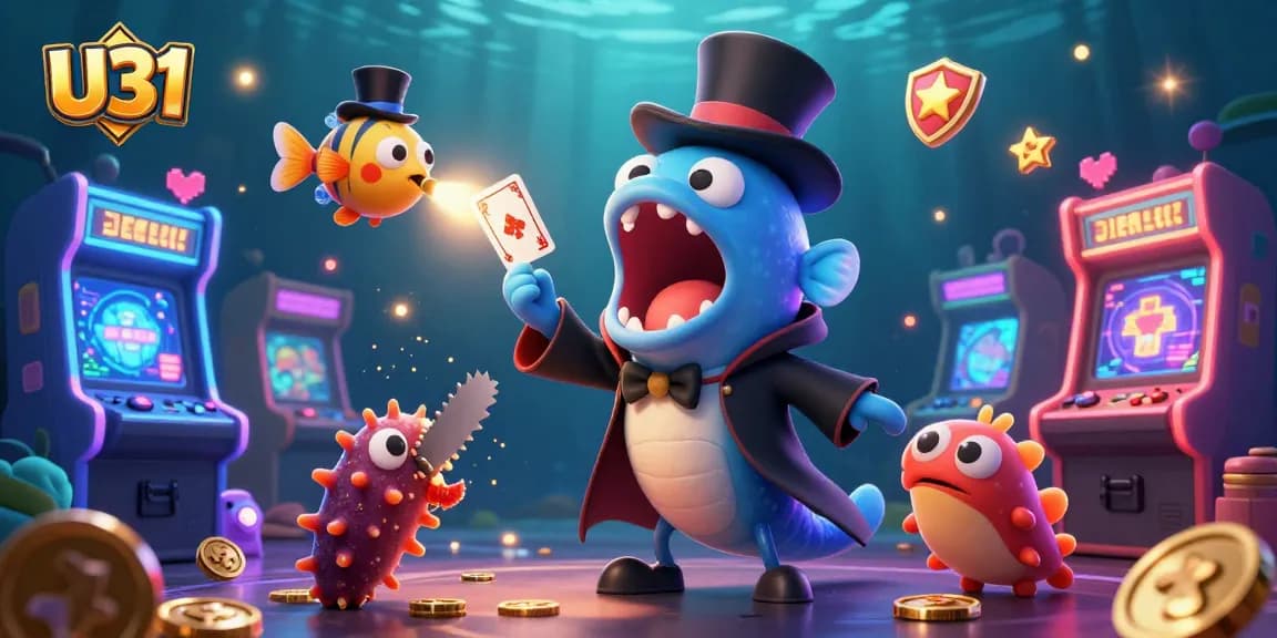 U31 showcases an enchanting underwater casino scene with characters performing magic acts amidst vibrant gaming elements.