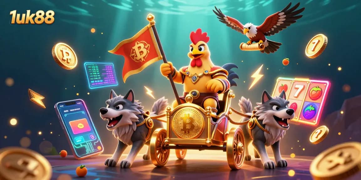 Experience thrilling wins at 1uk88 with dynamic slot reels and vibrant cryptocurrency elements.