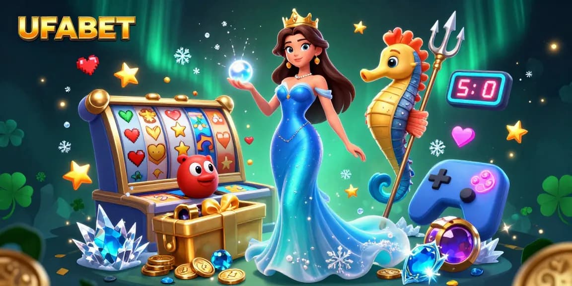 Experience the excitement of UFABET with a dynamic casino-themed 3D illustration showcasing vibrant gaming elements.