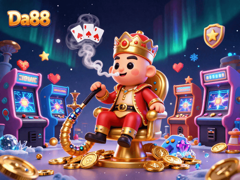 Da88's captivating scene showcases vibrant gaming elements, highlighting the poker culture in a dynamic, colorful atmosphere.