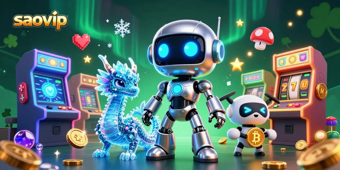 Play exciting games at saovip with a futuristic robot and 3D gaming elements.