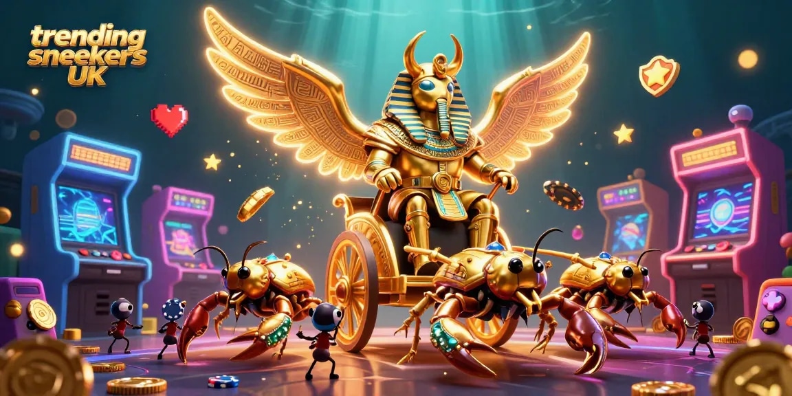 Engage with trending sneakers UK in a vibrant casino-themed 3D illustration, showcasing unique gaming elements.