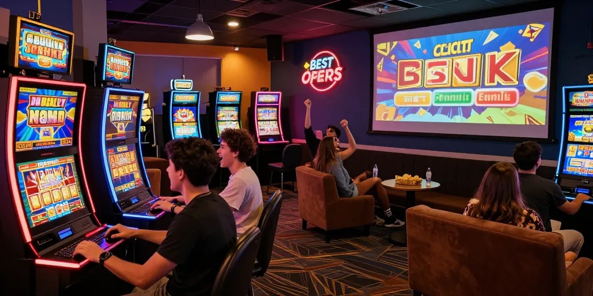 Exciting gaming scene at a site offering situs slot deposit 10 ribu with players celebrating wins