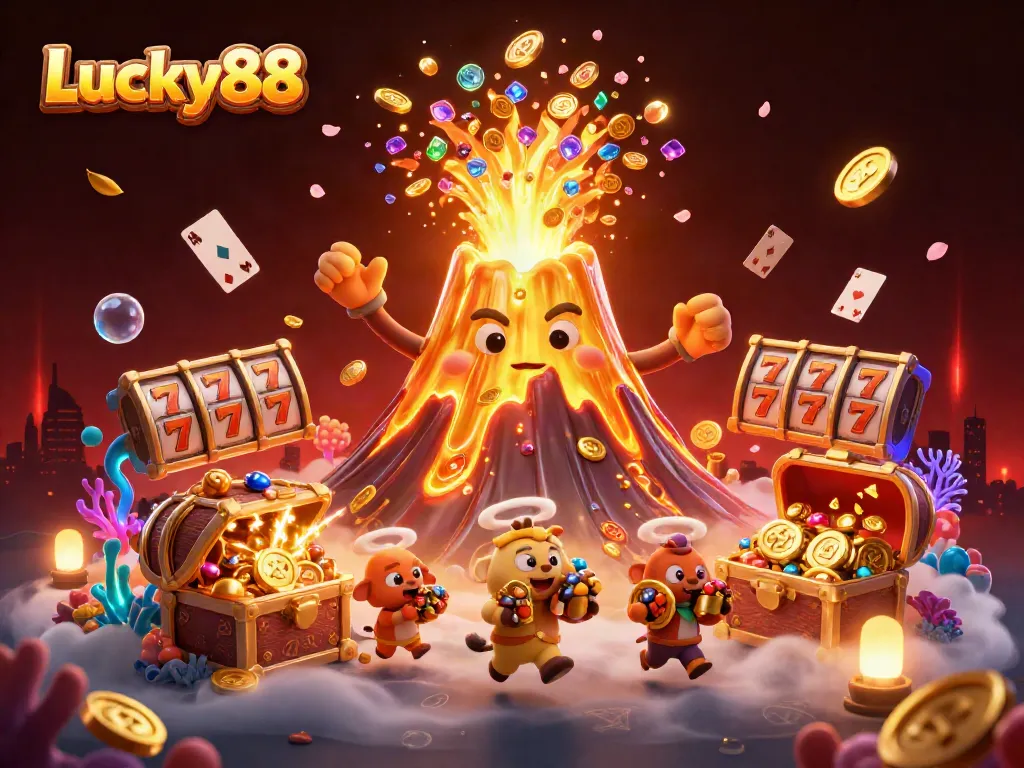 Spin and win with Lucky88 in this vibrant 3D illustration showcasing exhilarating casino excitement.