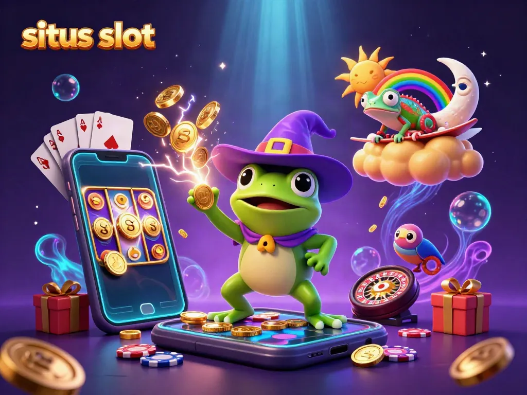 Spin and win with situs slot in a vibrant 3D casino scene rich in golden coins and excitement.