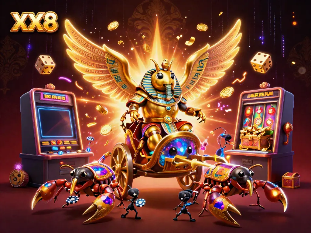 Experience the excitement of XX8 with a vibrant casino-themed illustration showcasing jackpots, games, and casino elements.