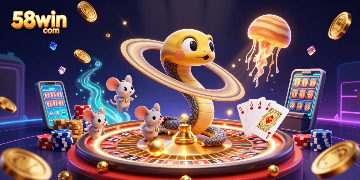 Experience thrilling gameplay with 58win com characters in a vibrant 3D casino scene.