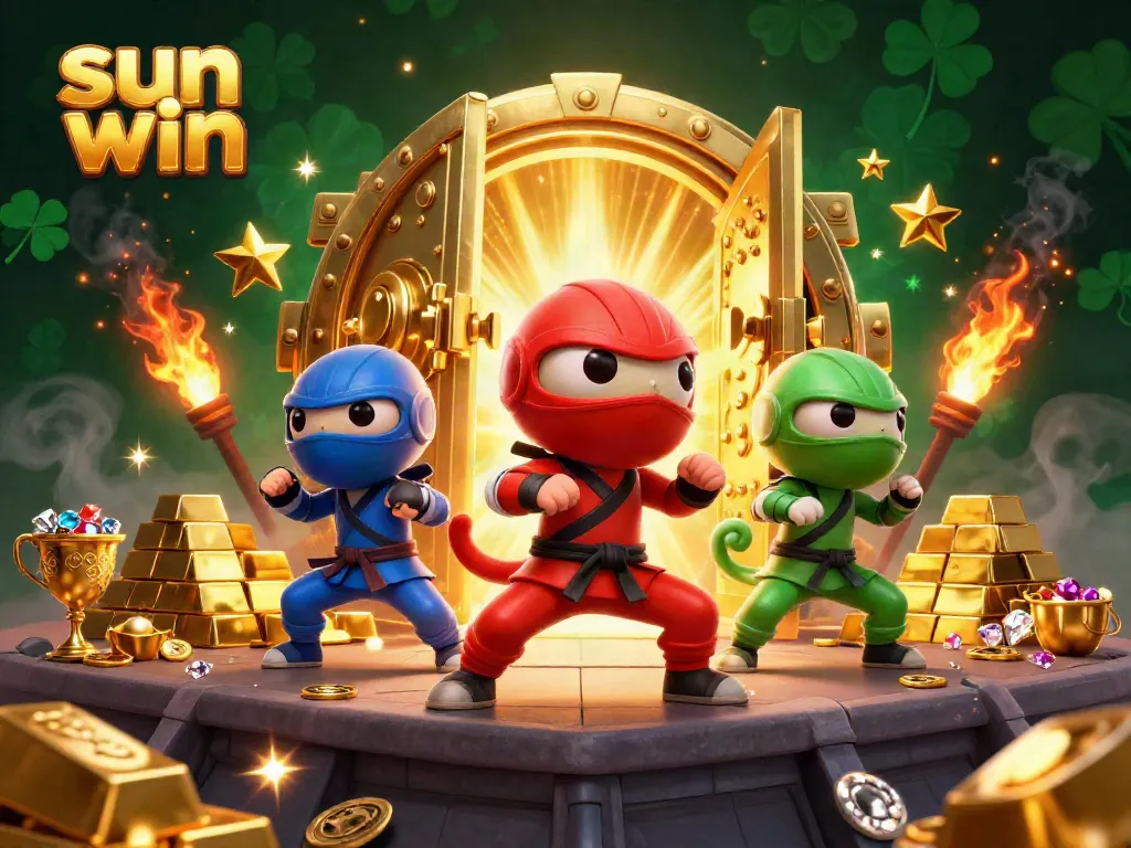 Experience thrilling gameplay at sun win with ninja chameleons collecting golden treasures and gems.