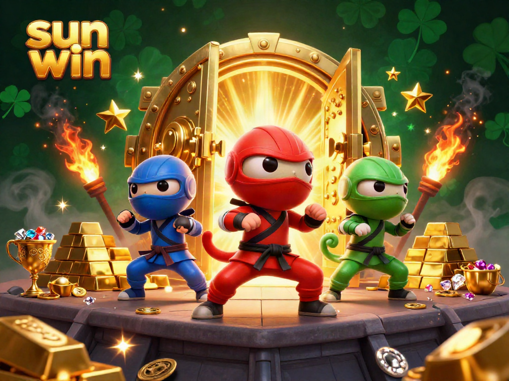 Experience thrilling gameplay at sun win with ninja chameleons collecting golden treasures and gems.