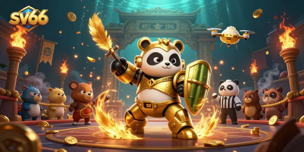 Engage with sv66's vibrant casino scene featuring an exhilarating mech-suit panda and dynamic game elements.