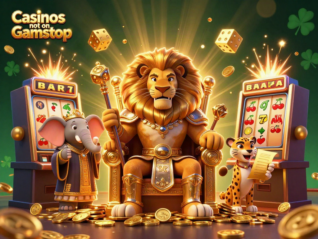 Engaging 3D scene with the lion king and casino elements representing Casinos not on Gamstop.