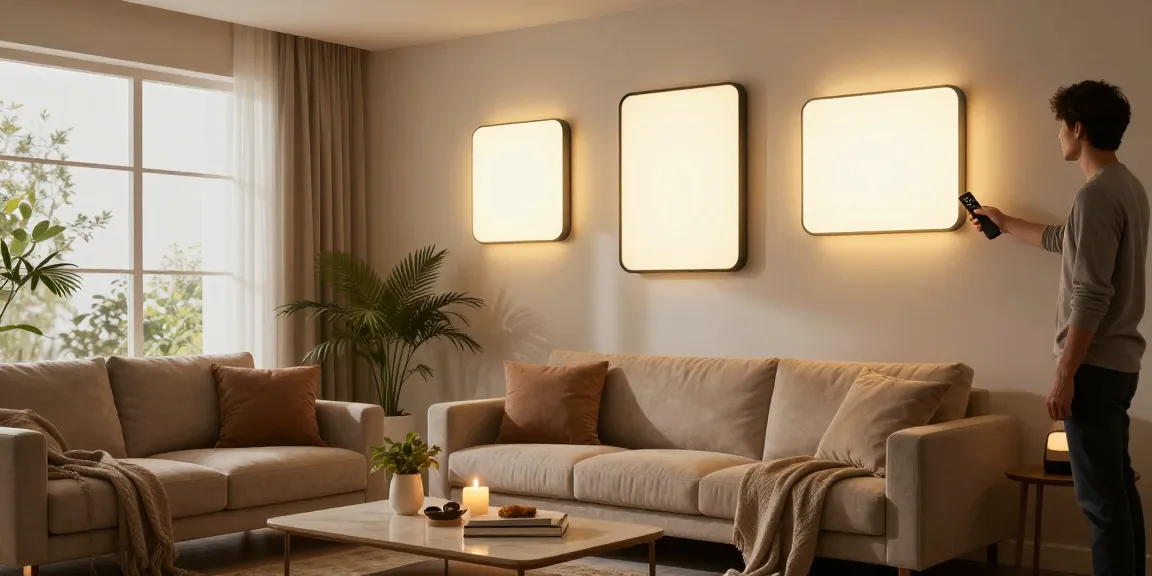 Aplica LED montată pe un perete în living, iluminat cald și decor elegant.