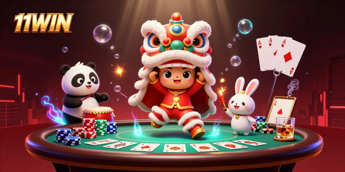 Experience high-energy fun with 11WIN as you enjoy a dynamic gambling scene featuring lively characters.