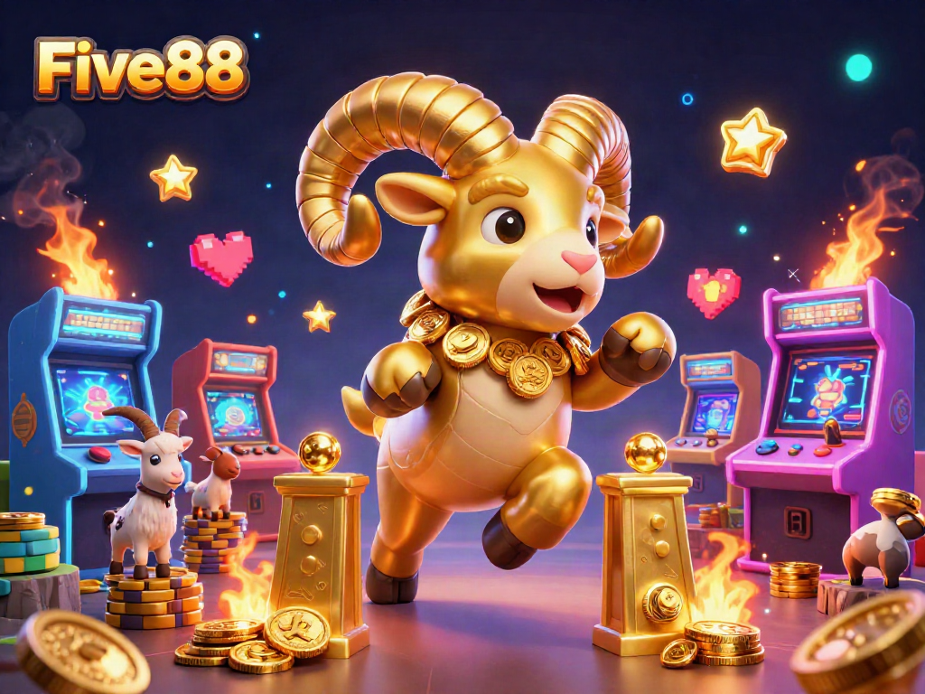 Experience thrilling gaming adventures with Five88's vibrant casino-themed 3D illustration.