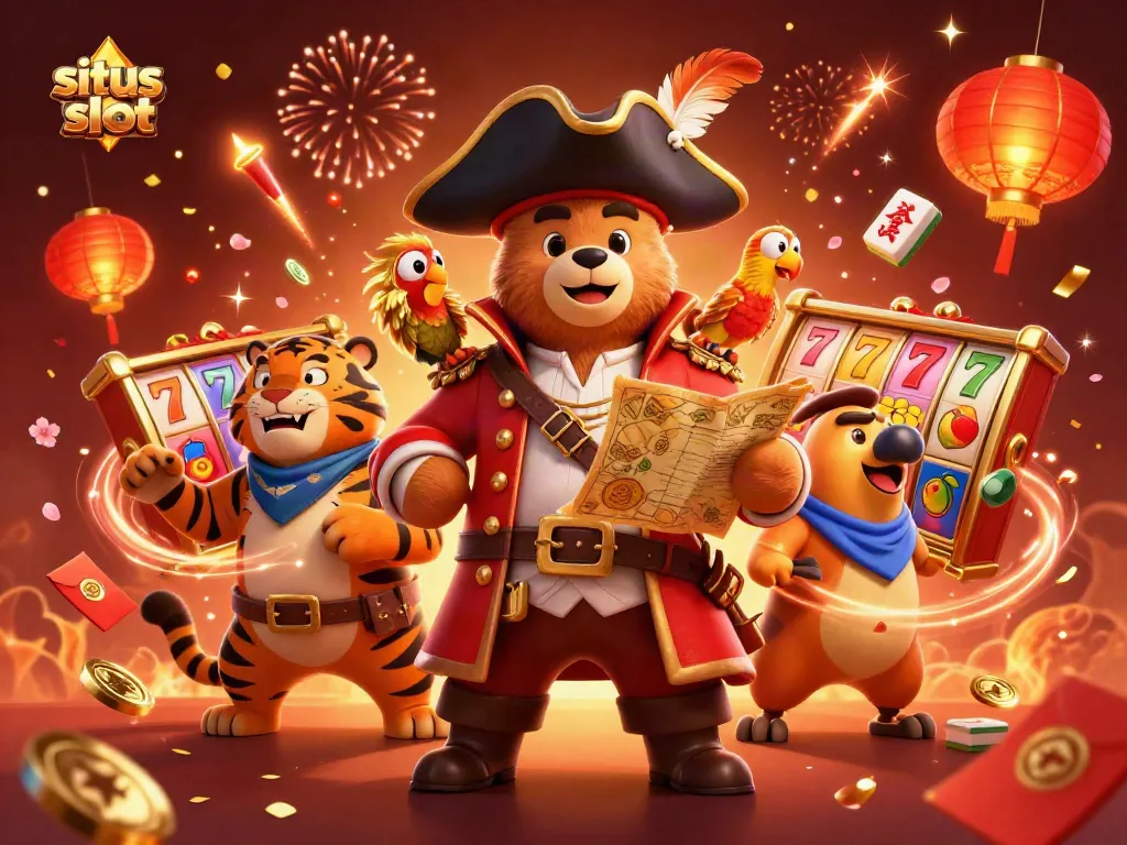 Experience thrilling moments at situs slot with vibrant slot reels and lively pirate characters.