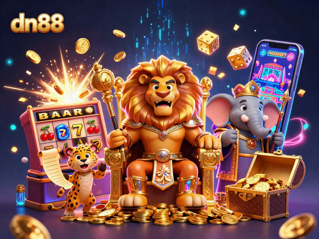 Experience the excitement of dn88 with a dynamic casino scene featuring thrilling slots and colorful games.
