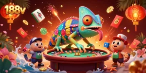 Experience the thrilling 188v casino adventure with a vibrant chameleon owner in a dynamic setting.