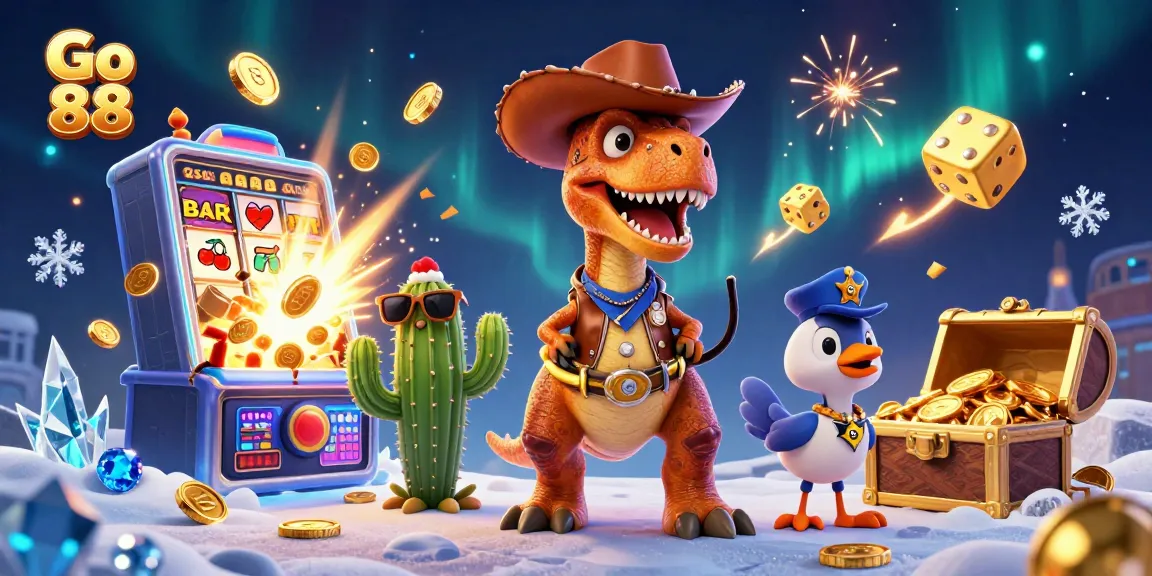 Experience Go 88 thrills with colorful slot machines and vibrant characters in a dynamic casino scene.