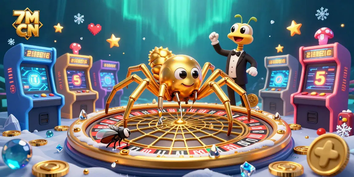 Engage with 7M CN's thrilling betting experience as a fly bets nervously at a roulette wheel spun by a golden spider croupier.