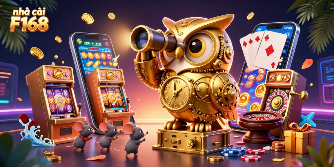 Play thrilling slot games at nhà cái F168 with a captivating 3D casino scene showcasing vibrant elements.
