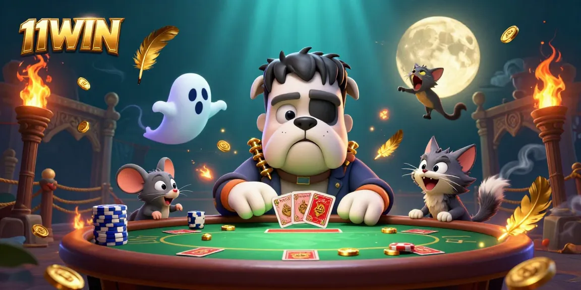 11WIN showcases a lively gaming table with engaging characters, vibrant casino elements, and a rich atmosphere.