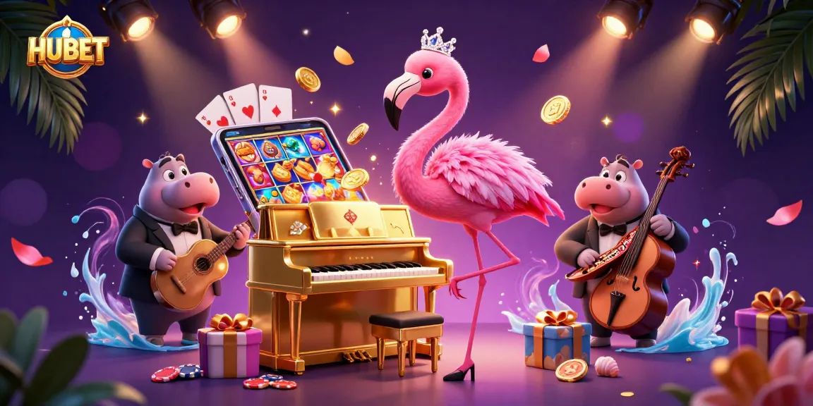Experience thrilling games at HUBET with engaging casino characters and vibrant gaming elements.